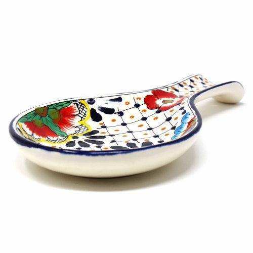 Handmade Pottery Spoon Rest, Dots & Flowers - Encantada - Encantada - Flyclothing LLC