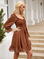 Tie Front Ruffle Hem Smocked Dress - Trendsi