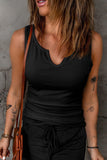 Notched Neck Ribbed Tank Top - Trendsi