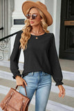 Round Neck Flounce Sleeve Blouse - Trendsi - Flyclothing LLC