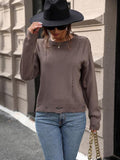 Cutout Round Neck Long Sleeve Sweater - Trendsi