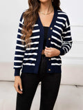Striped Dropped Shoulder V-Neck Knit Top - Trendsi - Flyclothing LLC
