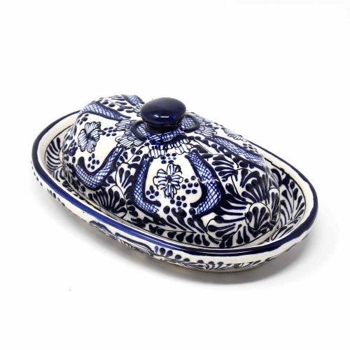 Handmade Pottery Butter Dish, Blue Flower - Encantada - Flyclothing LLC