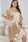 Plus Size Flutter Sleeve V-Neck Side Slit Night Gown - Trendsi