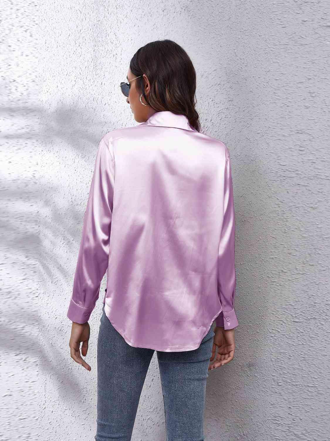 Collared Neck Buttoned Long Sleeve Shirt - Trendsi