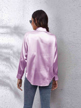 Collared Neck Buttoned Long Sleeve Shirt - Trendsi - Flyclothing LLC