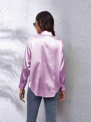 Collared Neck Buttoned Long Sleeve Shirt - Trendsi