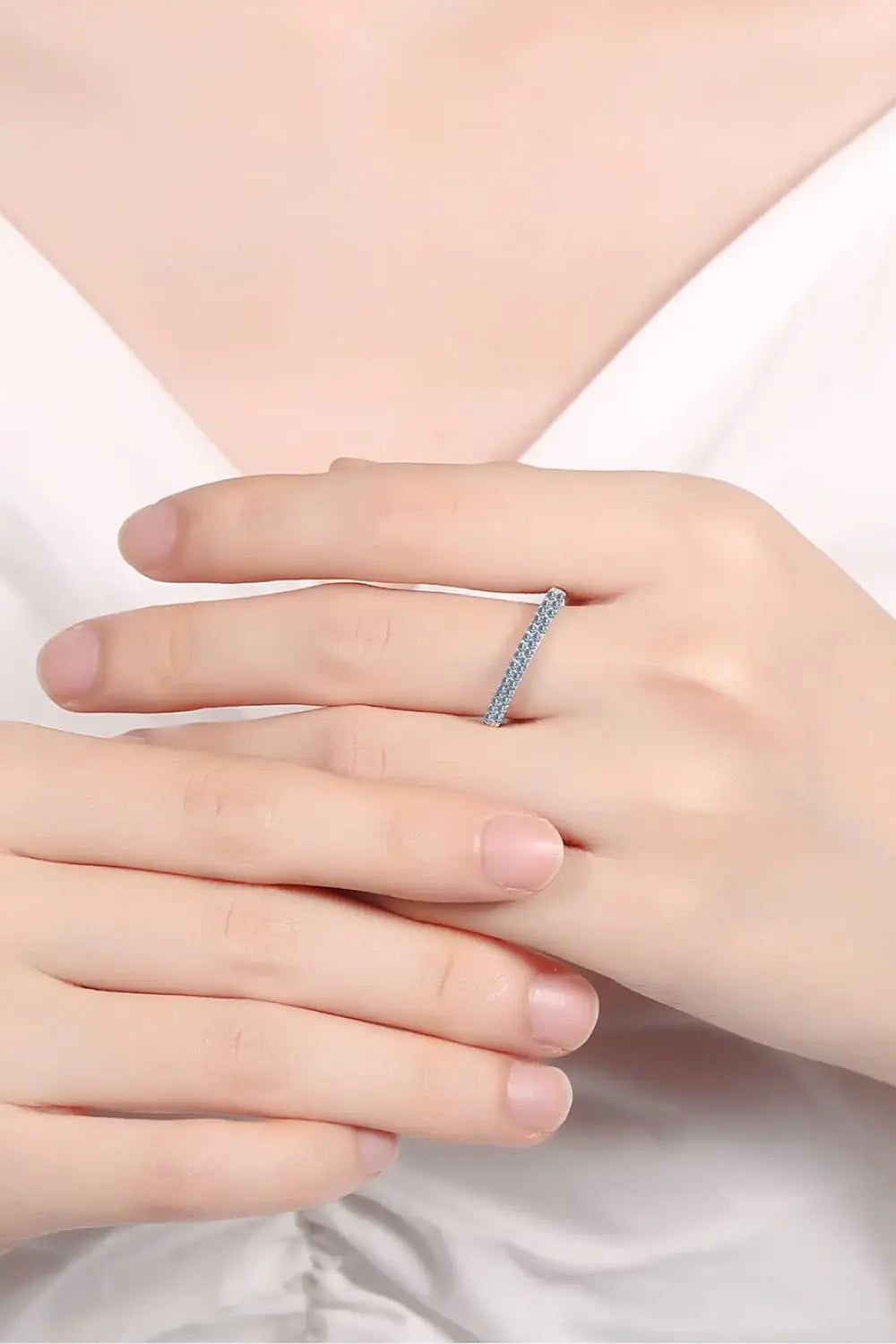 Moissanite 925 Sterling Silver Half-Eternity Ring - Trendsi - Flyclothing LLC