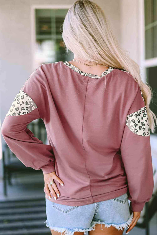 Leopard Round Neck Long Sleeve T-Shirt - Trendsi - Flyclothing LLC