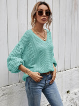 V-Neck Dropped Shoulder Sweater - Trendsi - Flyclothing LLC