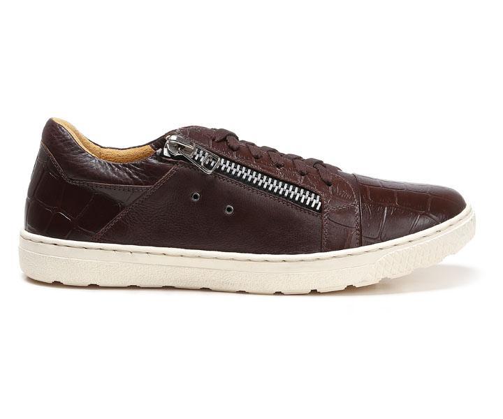 Sandro Moscoloni Cassius Brown Leather Side-Zip Sneaker - Flyclothing LLC