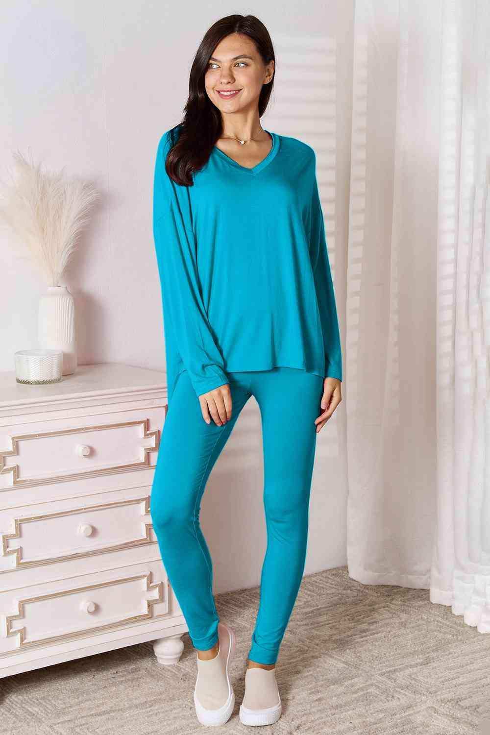 Basic Bae Full Size V-Neck Soft Rayon Long Sleeve Top and Pants Lounge Set - Trendsi - Flyclothing LLC