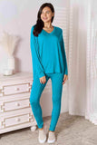 Basic Bae Full Size V-Neck Soft Rayon Long Sleeve Top and Pants Lounge Set - Trendsi - Flyclothing LLC