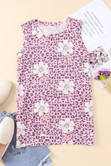 Printed Side Slit Round Neck Tank - Trendsi - Flyclothing LLC