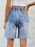 Buttoned Raw Hem Denim Shorts with Pockets - Trendsi