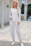 Round Neck Top and Drawstring Pants Lounge Set - Trendsi - Flyclothing LLC