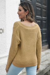 Cable-Knit V-Neck Sweater - Trendsi