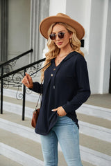 Long Sleeve Hooded Blouse - Trendsi