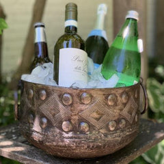 Large Hammered Metal Container with Round Handles - Croix des Bouquets - Croix des Bouquets