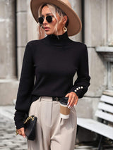 Mock Neck Ribbed Lantern Sleeve Pullover Sweater - Trendsi - Flyclothing LLC