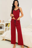 Plaid Lace Trim Cami and Drawstring Pants Pajama Set - Trendsi