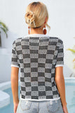 Checkered Short Sleeve Knit Top - Trendsi - Flyclothing LLC