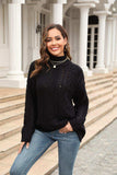 Cable-Knit Turtle Neck Long Sleeve Sweater - Trendsi - Flyclothing LLC