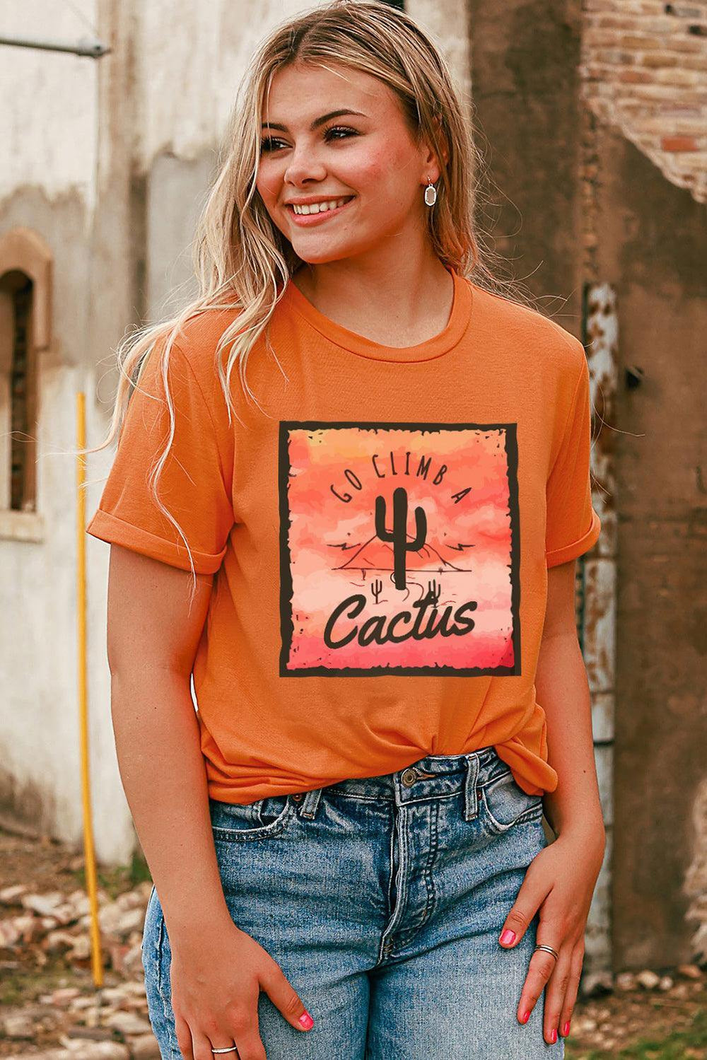 Go Climb A Cactus Slogan Graphic Tee Shirt - Trendsi