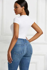 Round Neck Short Sleeve Bodysuit - Trendsi - Flyclothing LLC