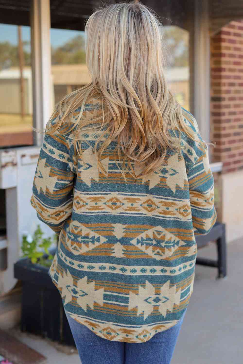 Geometric Button Down Collared Jacket - Trendsi - Flyclothing LLC
