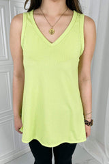Blumin Apparel Chance of Sun Full Size Ribbed V-Neck Tank in Green - Trendsi - Flyclothing LLC