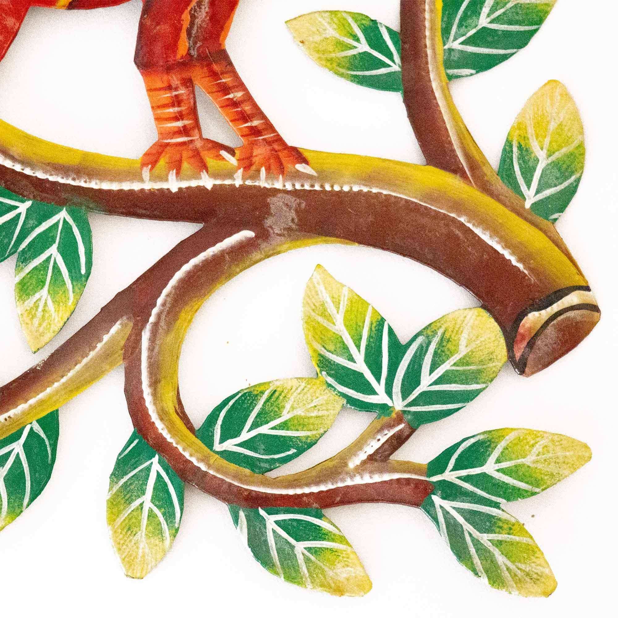 Cardinal on Branch, Painted Haitian Steel Drum Wall Art - Haitian Artisans - Flyclothing LLC
