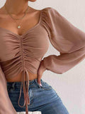 Drawstring Sweetheart Neck Cropped Top - Trendsi - Flyclothing LLC