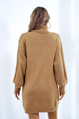Openwork Turtleneck Long Sleeve Sweater Dress - Trendsi - Flyclothing LLC