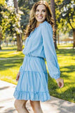 Frill Tie Neck Balloon Sleeve Dress - Trendsi - Flyclothing LLC