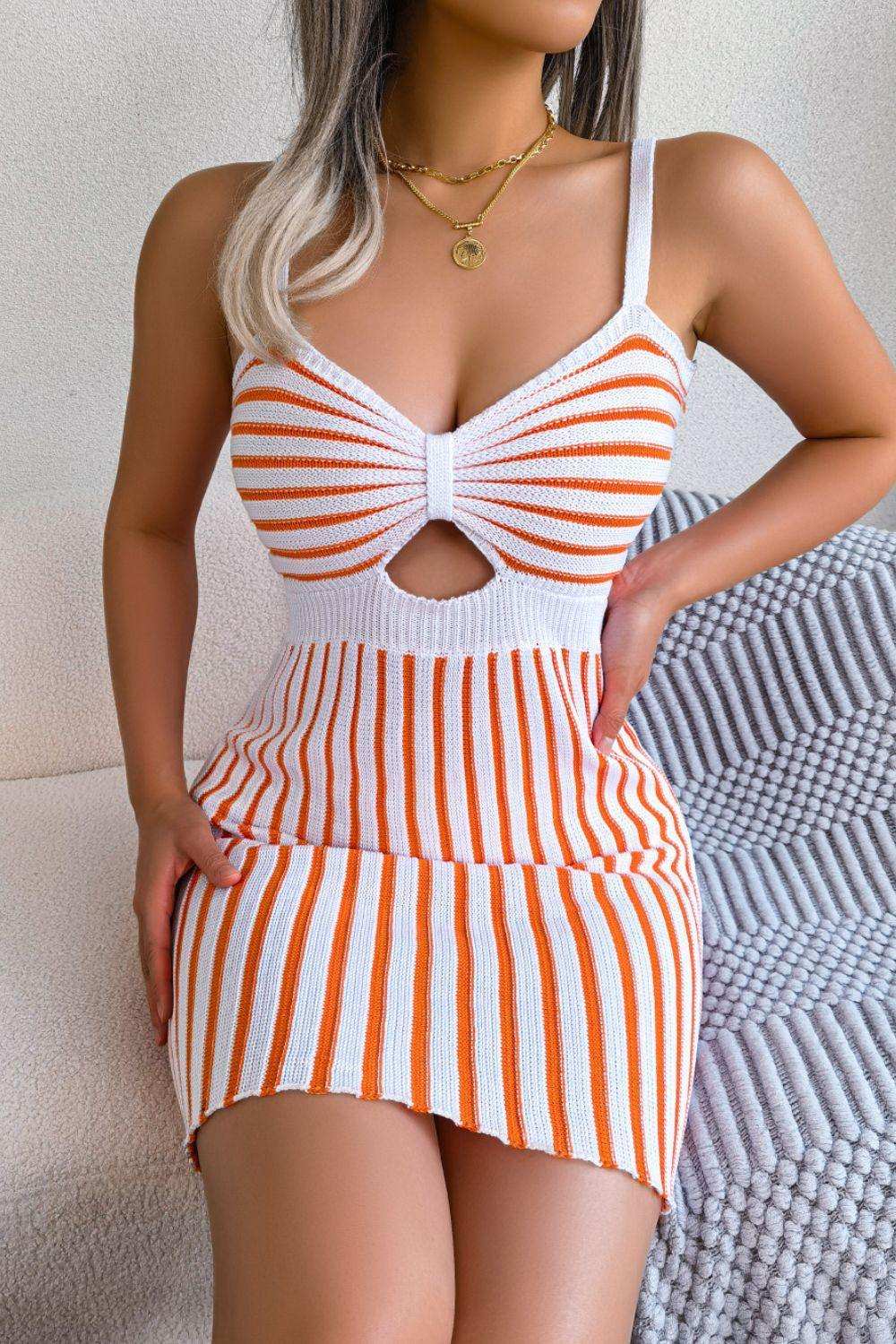 Striped Cutout Spaghetti Strap Knit Dress - Trendsi - Flyclothing LLC