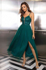 Spaghetti Strap Slit Mesh Dress - Trendsi - Flyclothing LLC