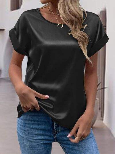 Round Neck Short Sleeve T-Shirt - Trendsi - Flyclothing LLC