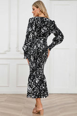 Printed V-Neck Smocked Midi Dress - Trendsi