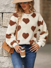 Fuzzy Heart Dropped Shoulder Sweatshirt - Trendsi