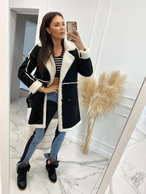 Lapel Collar Exposed Seam Buttoned Coat - Trendsi