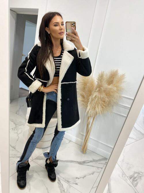 Lapel Collar Exposed Seam Buttoned Coat - Trendsi - Flyclothing LLC