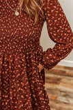 Ditsy Floral Smocked Balloon Sleeve Mini Dress - Trendsi