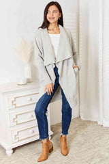 Double Take Open Front Duster Cardigan with Pockets - Trendsi - Flyclothing LLC