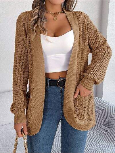 Open Front Long Sleeve Cardigan with Pockets - Trendsi - Flyclothing LLC
