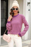 Striped Round Neck Dropped Shoulder Sweater - Trendsi - Flyclothing LLC