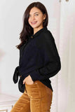 Double Take Waffle-Knit Collared Neck Dropped Shoulder Shirt - Trendsi