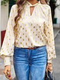 Mock Neck Cutout Lantern Sleeve Blouse - Trendsi - Flyclothing LLC