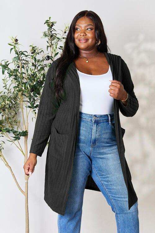 Basic Bae Full Size Ribbed Open Front Long Sleeve Cardigan - Trendsi - Flyclothing LLC