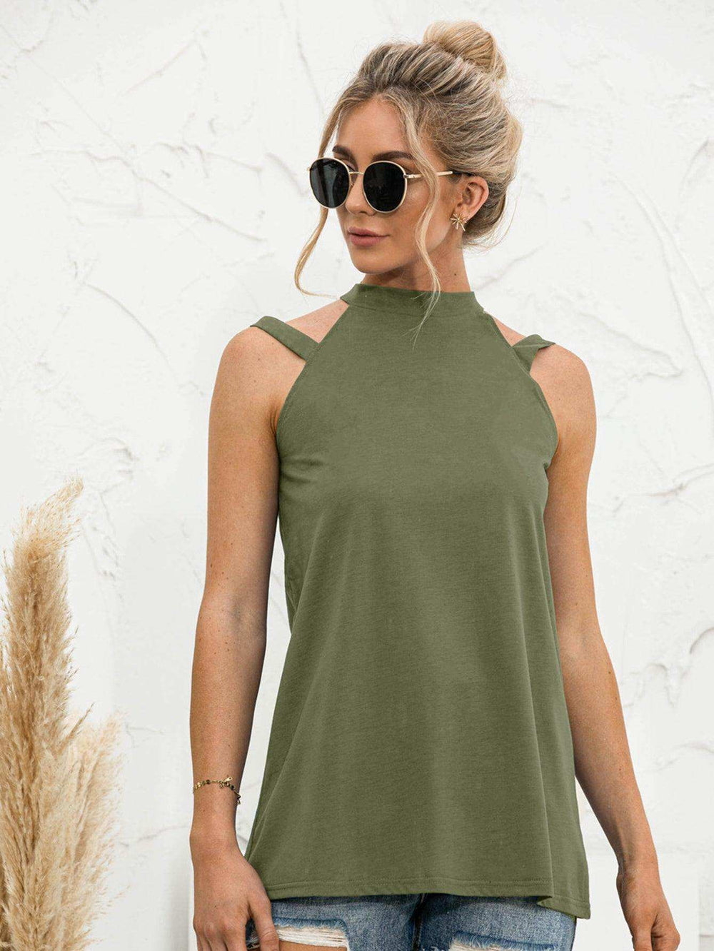 Cutout Mock Neck Tank - Trendsi - Flyclothing LLC